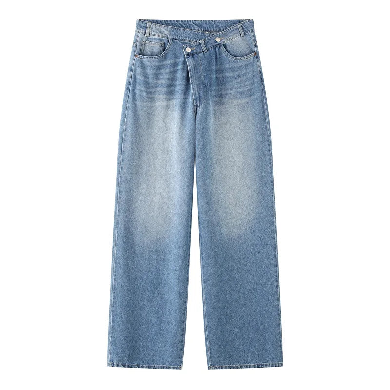 Jean baggy taille haute coupe large bleu