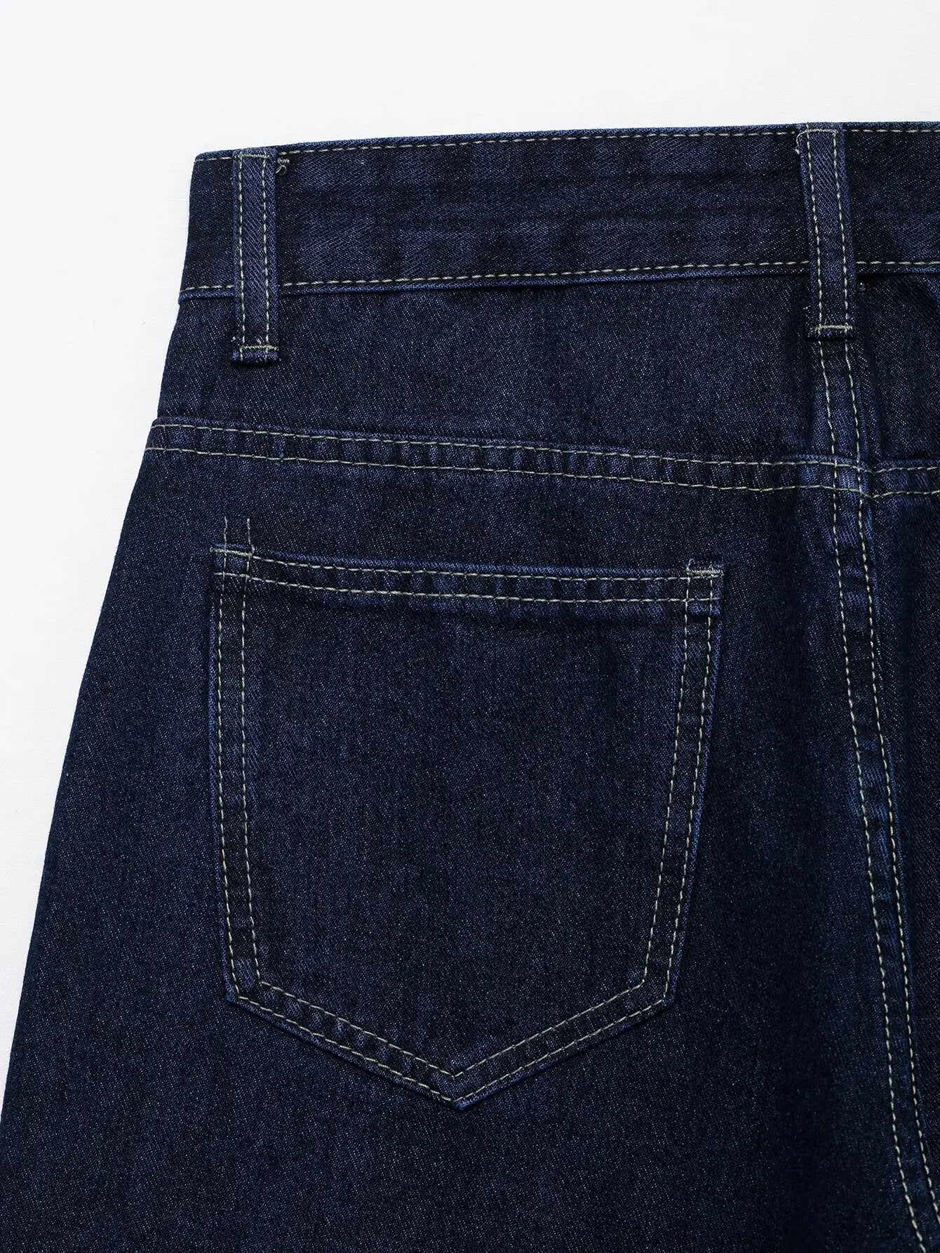 Jean large bleu profond à taille haute