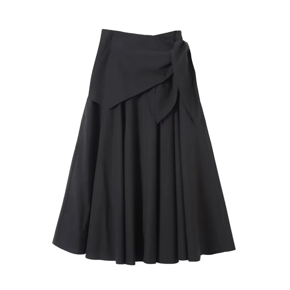 Jupe midi noire à laçage taille haute