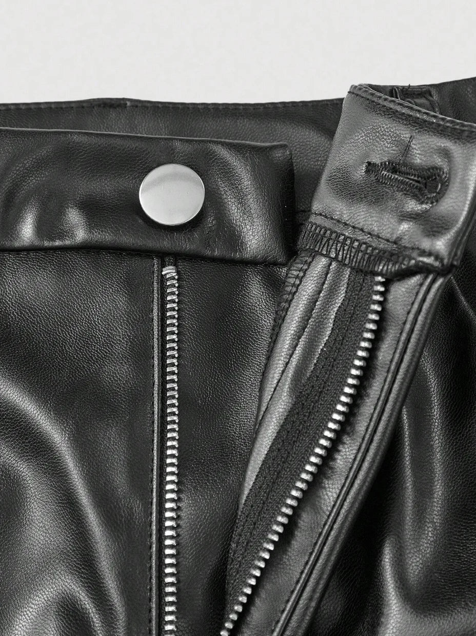 Pantalon large noir effet cuir taille structurée