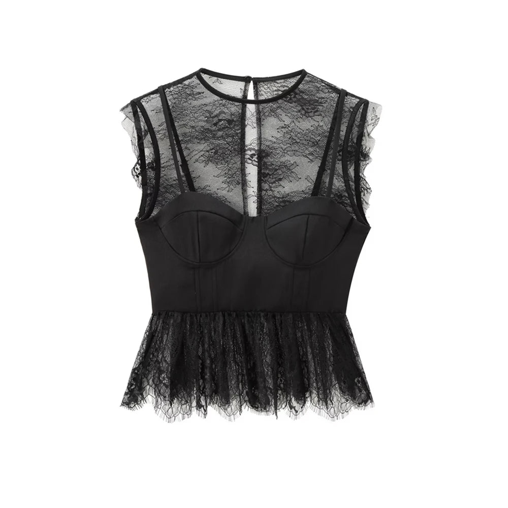Blouse sans manches en dentelle