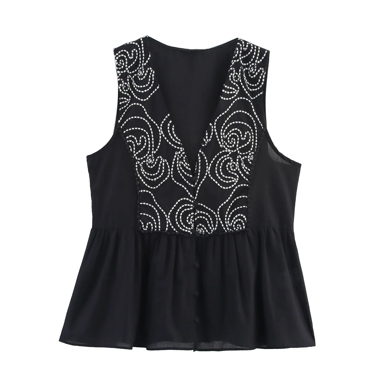 Blouse courte à col V boutonnée