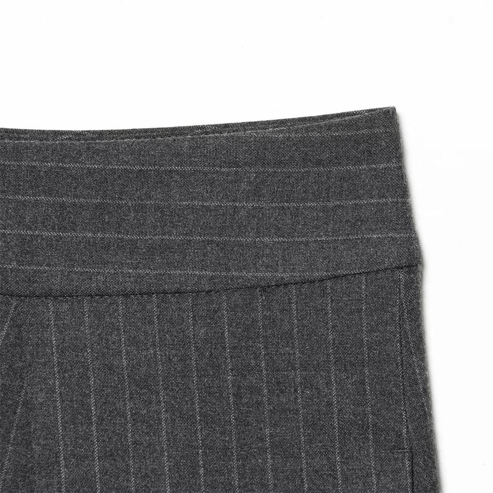 Pantalon large rayé gris taille haute