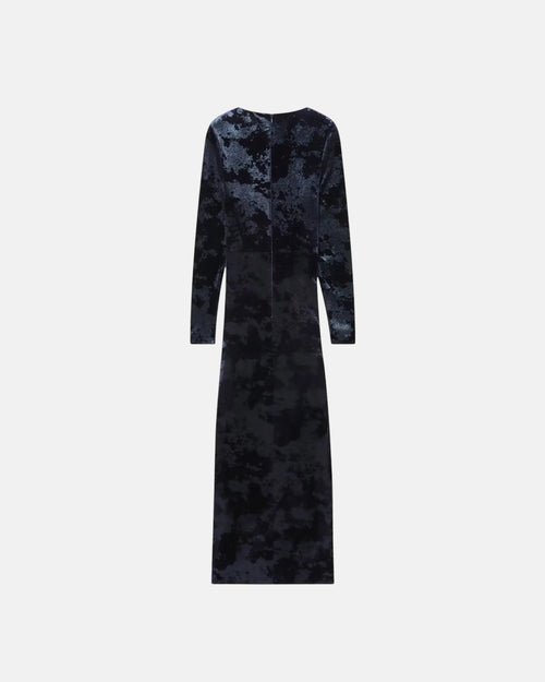 Robe longue en velours bleu nuit
