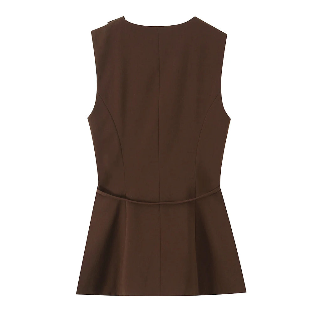 Gilet sans manches ceinturé chocolat