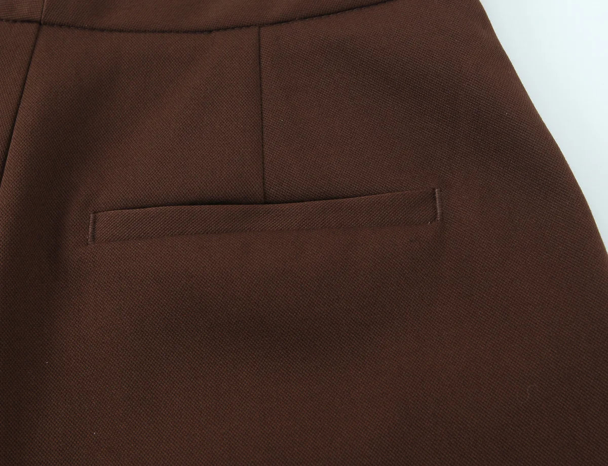 Pantalon droit chocolat à poches