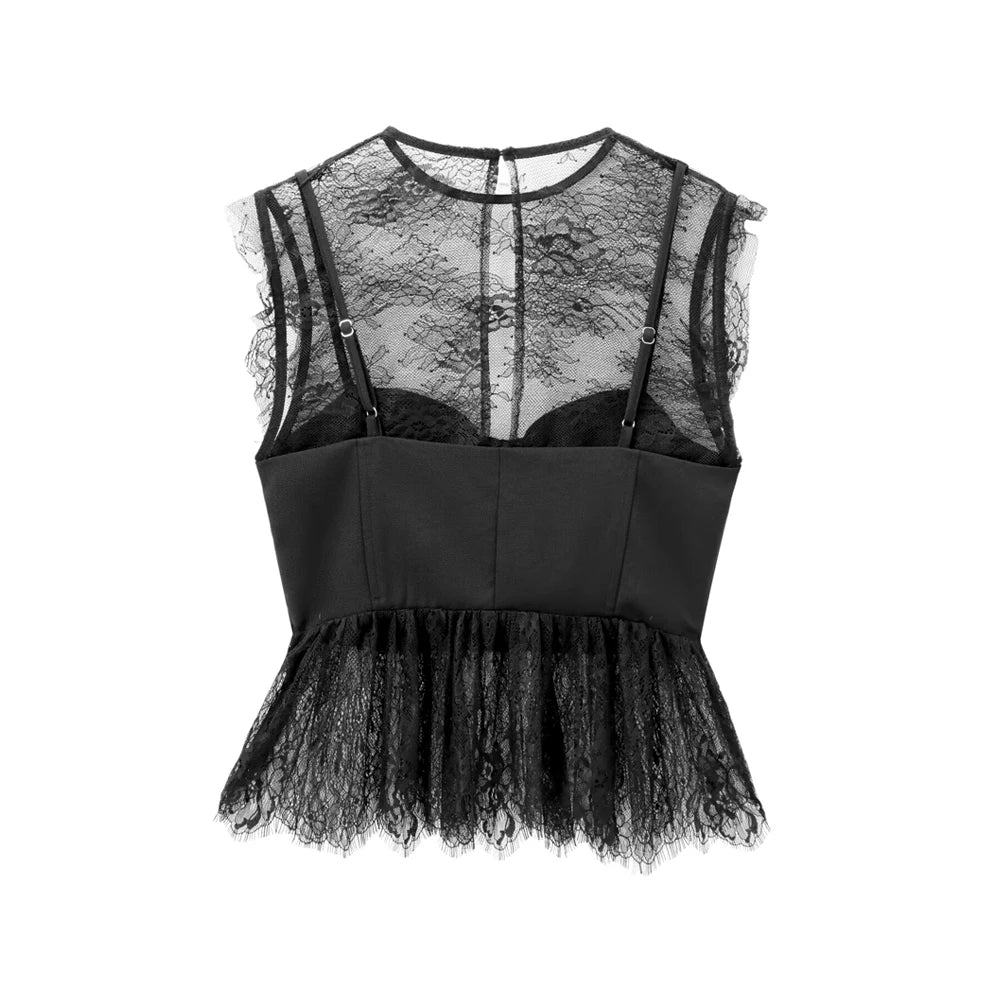 Blouse sans manches en dentelle