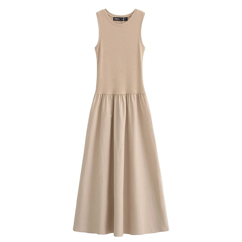 Robe longue sans manches plissée élégante