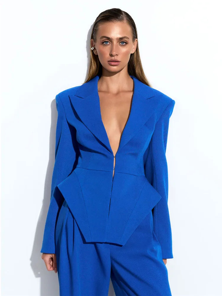 Ensemble blazer bleu luxe et pantalon large