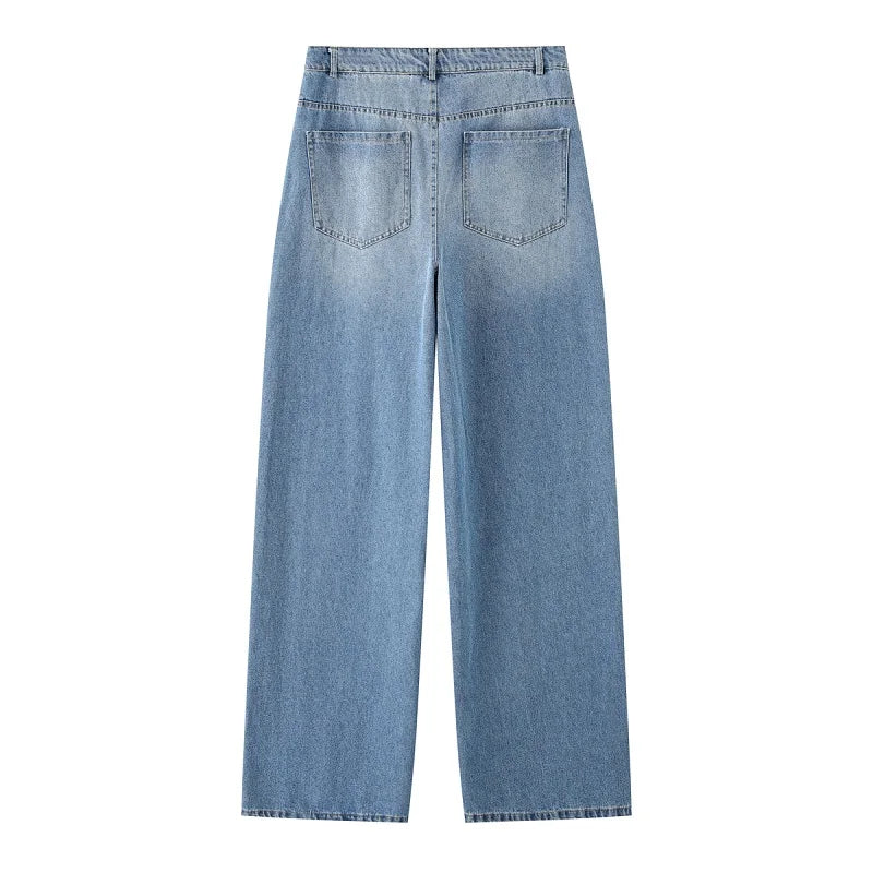 Jean baggy taille haute coupe large bleu