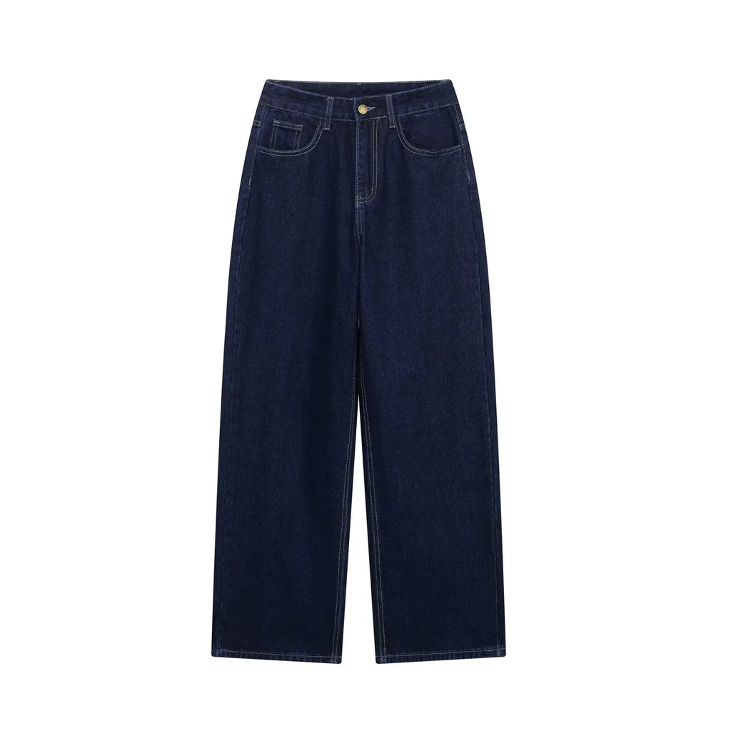 Jean large bleu profond à taille haute