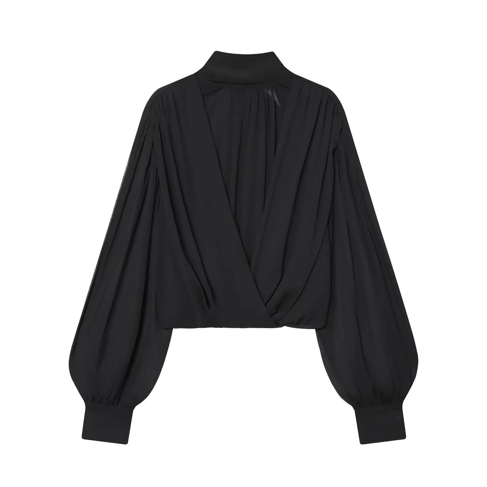 Blouse noire transparente à manches ballon