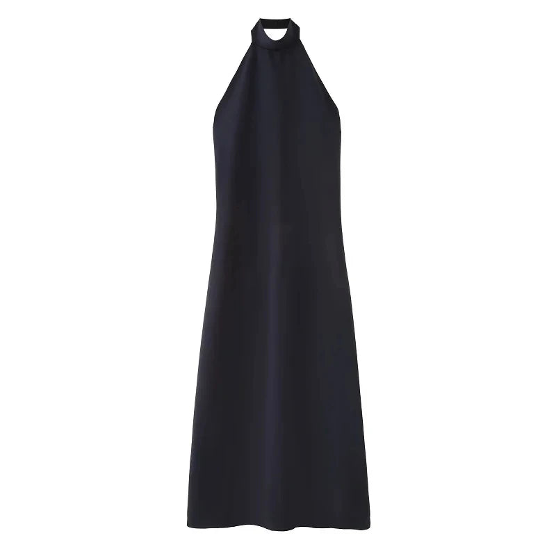 Robe longue dos nu col licou drapée