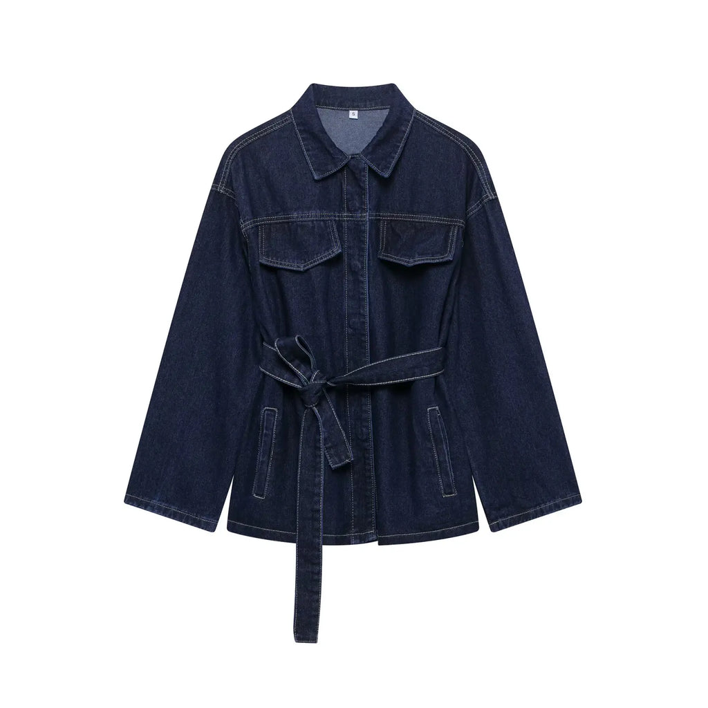 Veste en denim ceinturée bleu profond