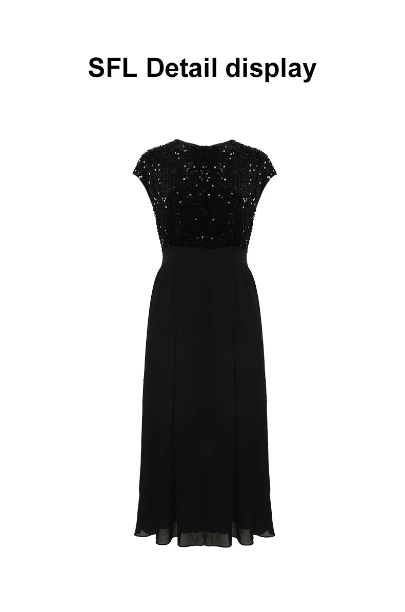 Robe longue fluide à sequins et coupe évasée