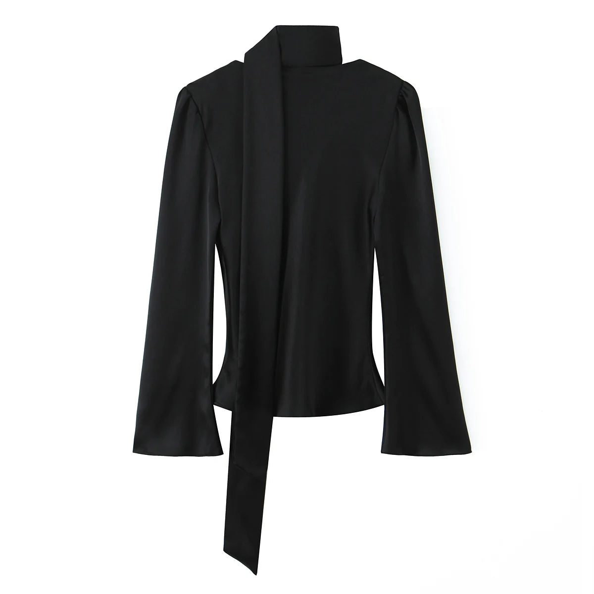Chemise satinée noire à col foulard