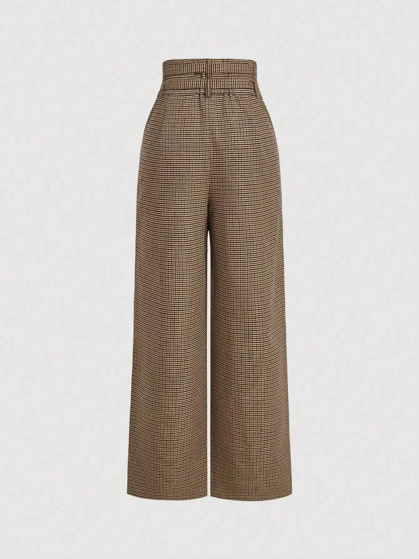 Pantalon large taille haute à carreaux élégants