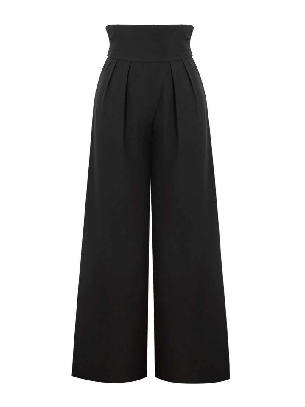 Pantalon large noir taille haute drapé élégant