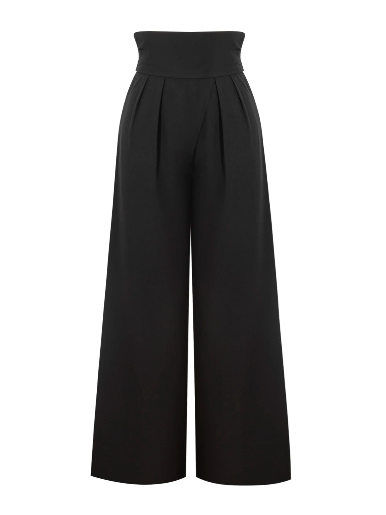 Pantalon large noir taille haute drapé élégant