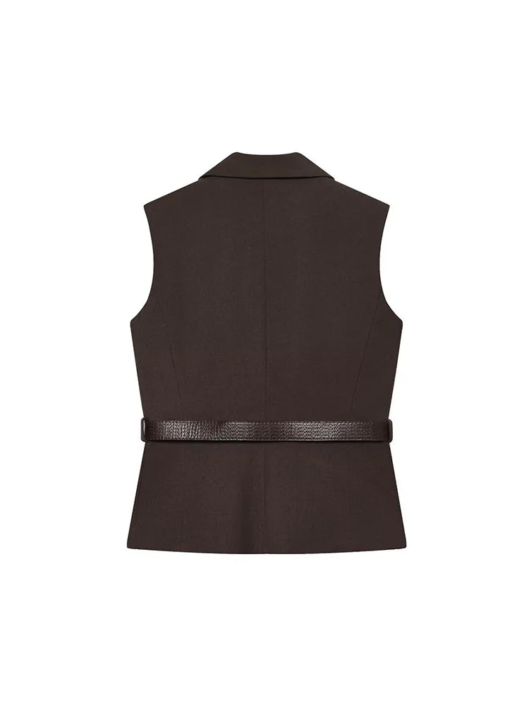 Ensemble pantalon droit et gilet tailleur ceinturé