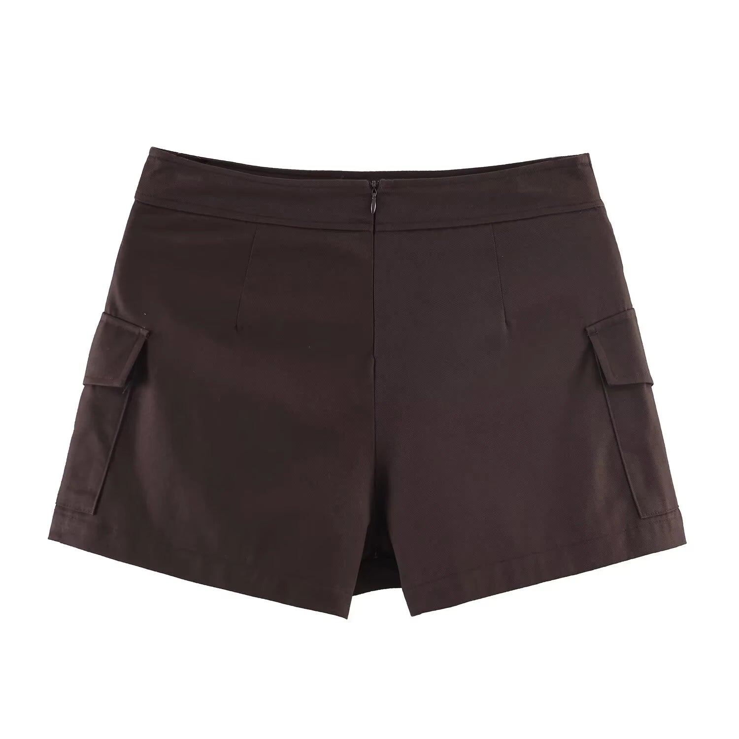 Jupe-short cargo chocolat à double boutonnage