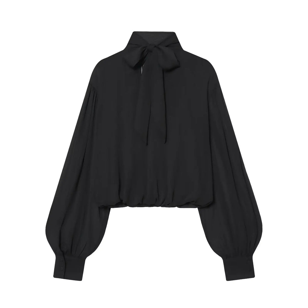 Blouse noire transparente à manches ballon