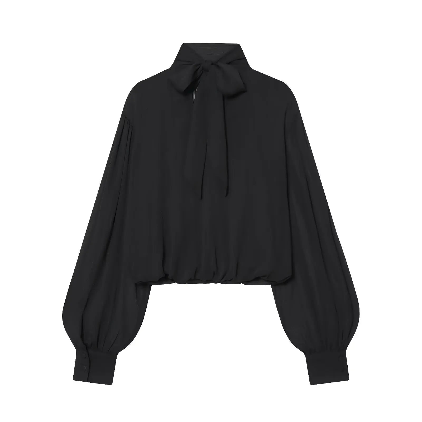 Blouse noire transparente à manches ballon