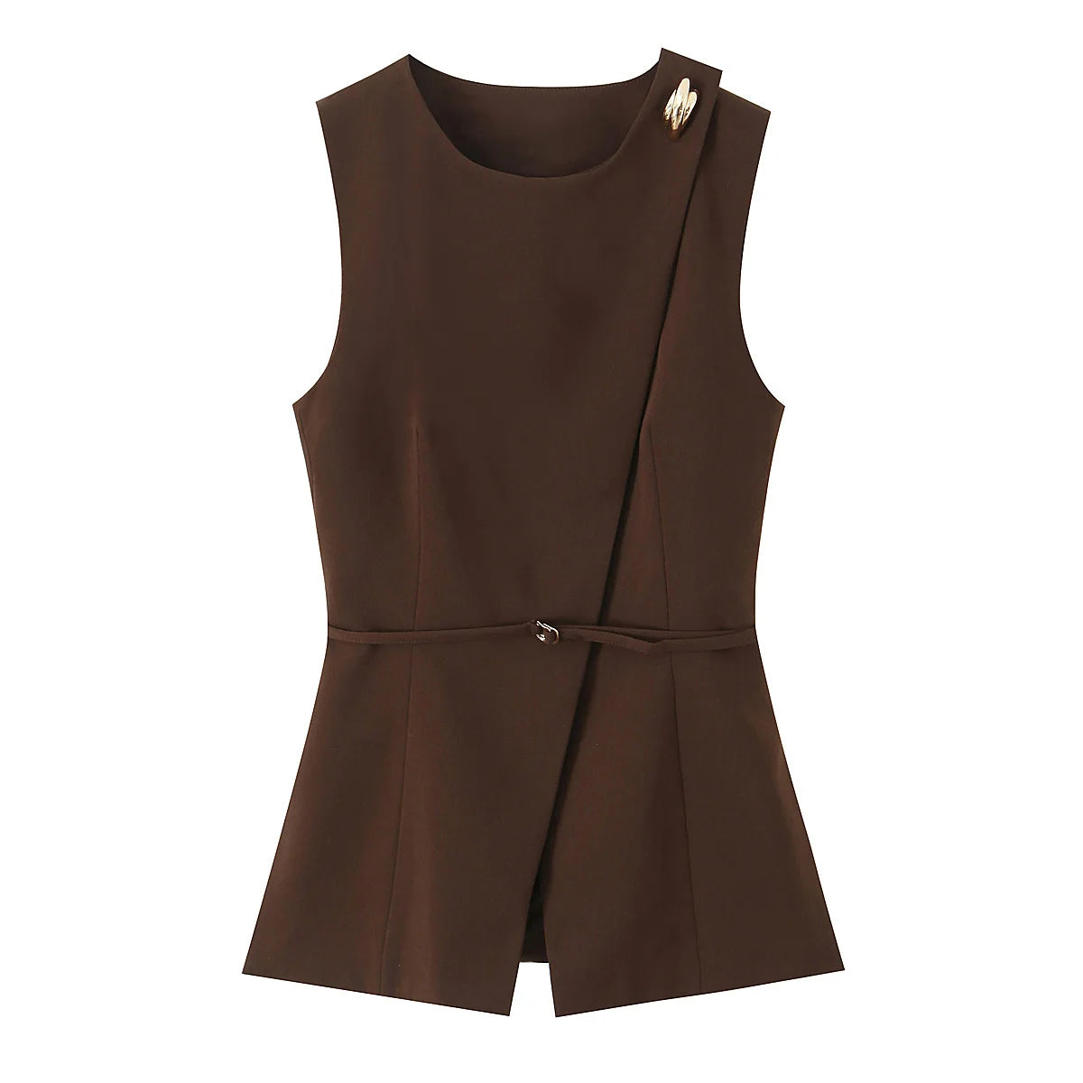 Gilet sans manches ceinturé chocolat