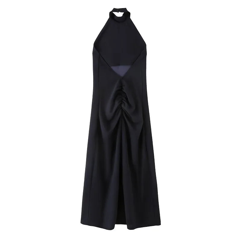 Robe longue dos nu col licou drapée
