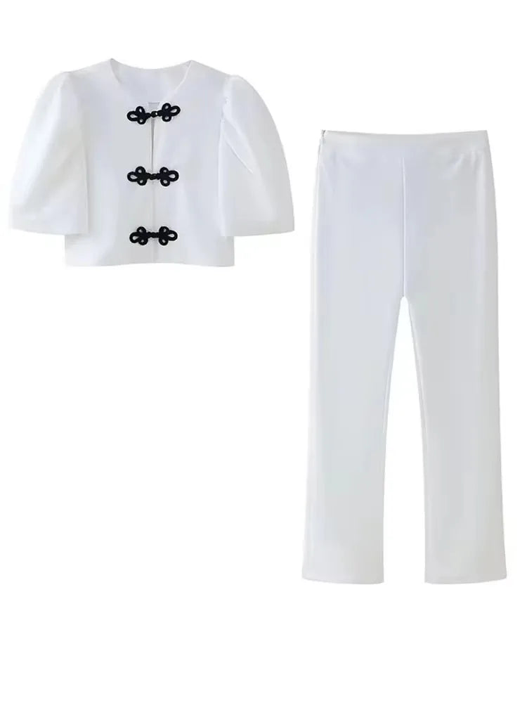 Ensemble pantalon et top manches bouffantes