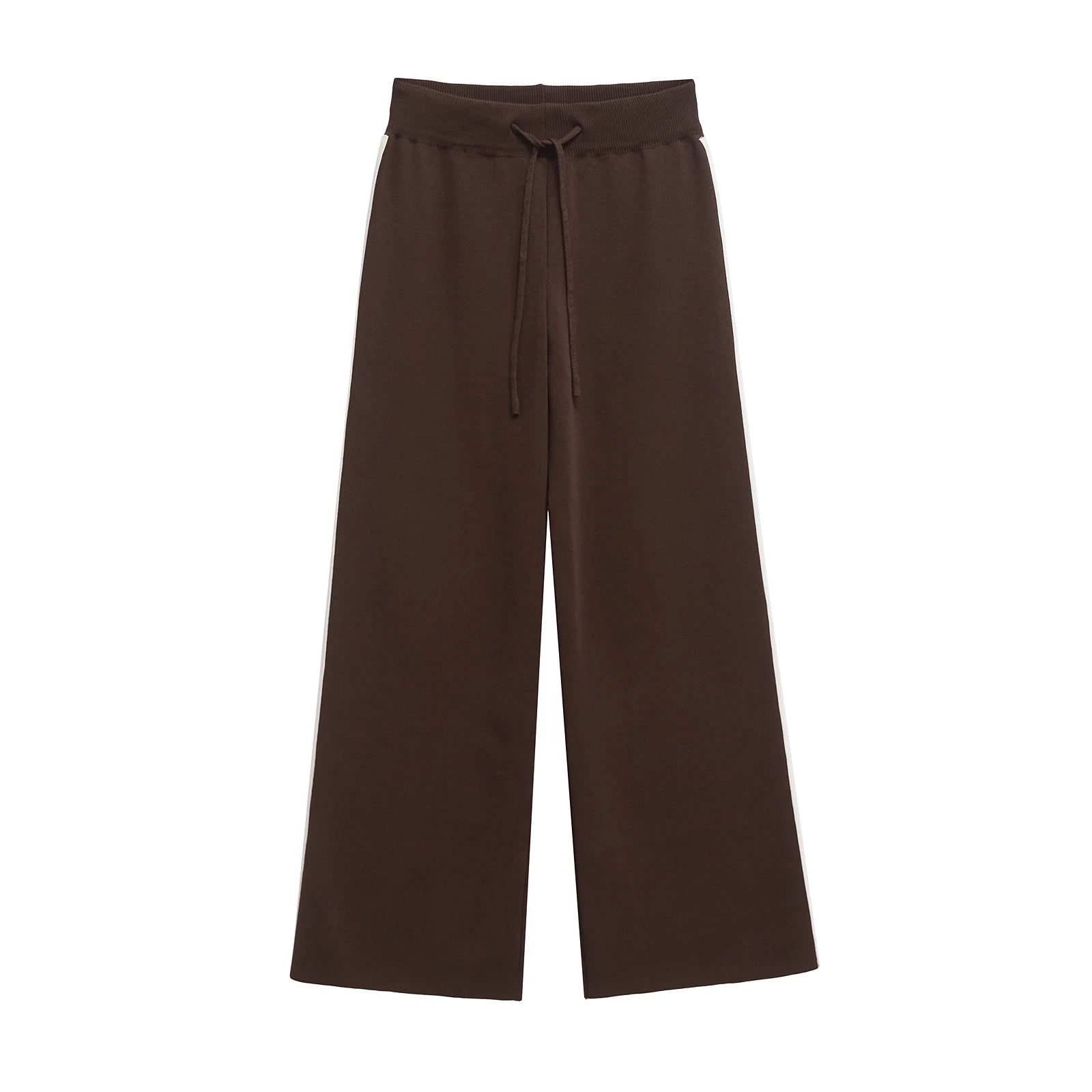 Pantalon large chocolat contrasté