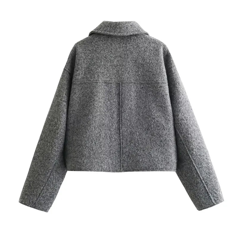 Veste courte en tweed gris structurée à poches