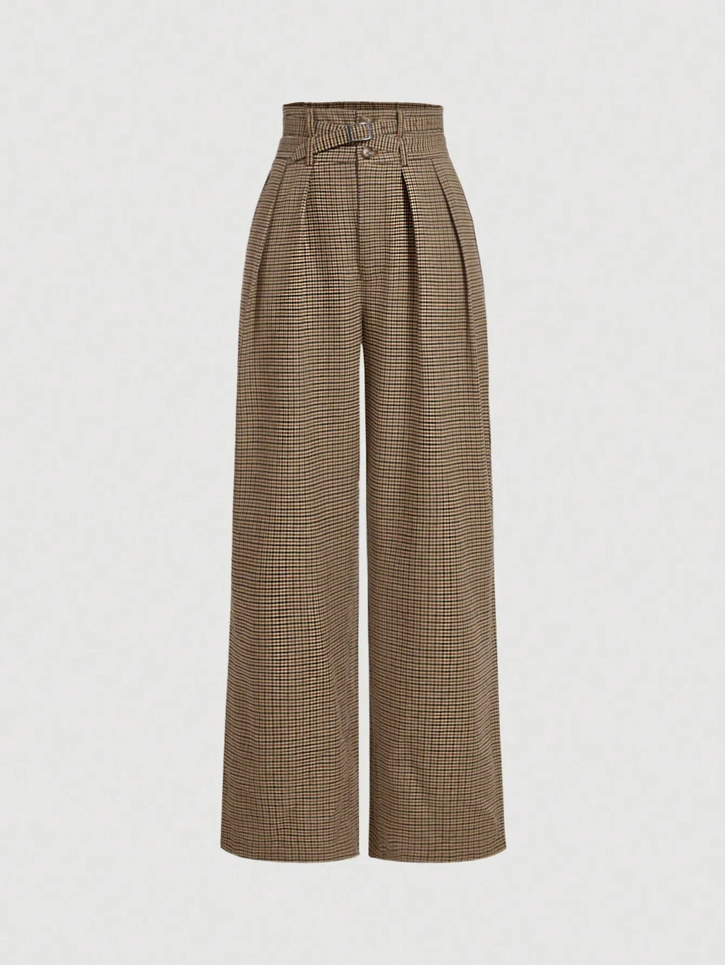 Pantalon large taille haute à carreaux élégants
