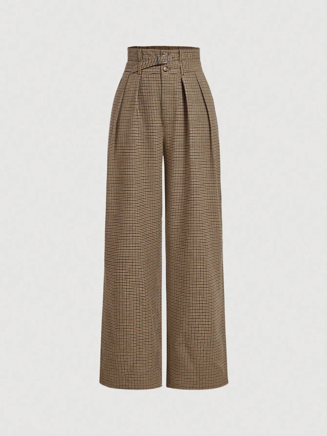 Pantalon large taille haute à carreaux élégants