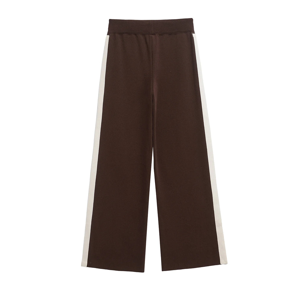Pantalon large chocolat contrasté