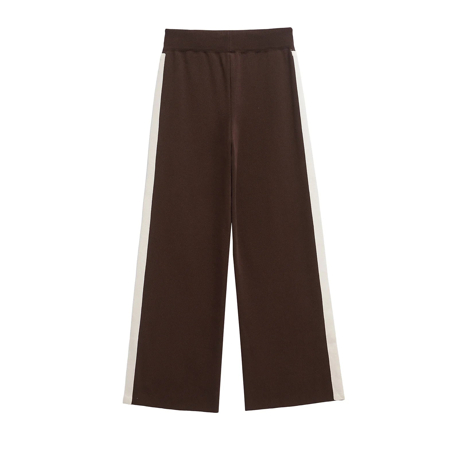 Pantalon large chocolat contrasté