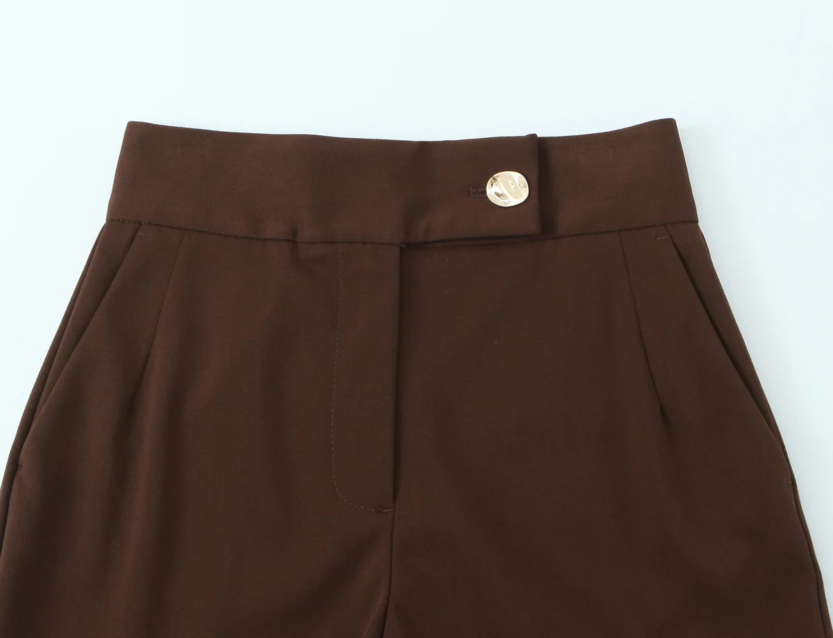 Pantalon droit chocolat à poches