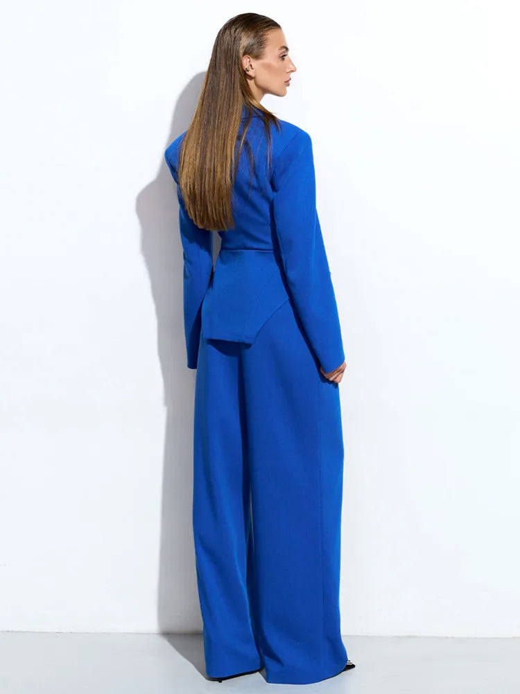 Ensemble blazer bleu luxe et pantalon large