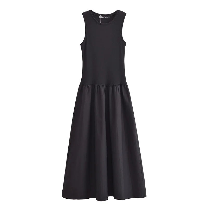 Robe longue sans manches plissée élégante