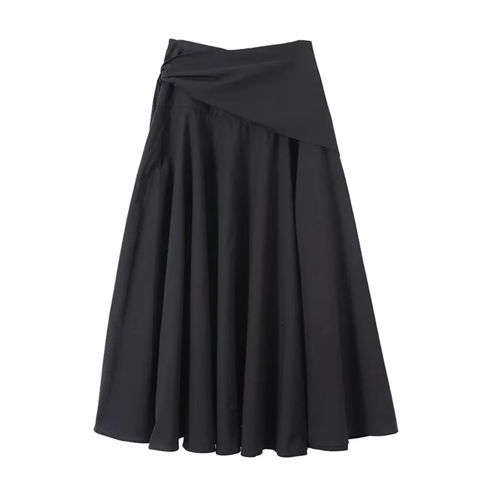 Jupe midi noire à laçage taille haute