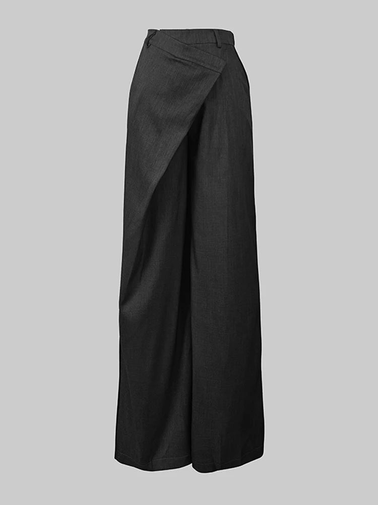 Pantalon large noir taille haute asymétrique structuré