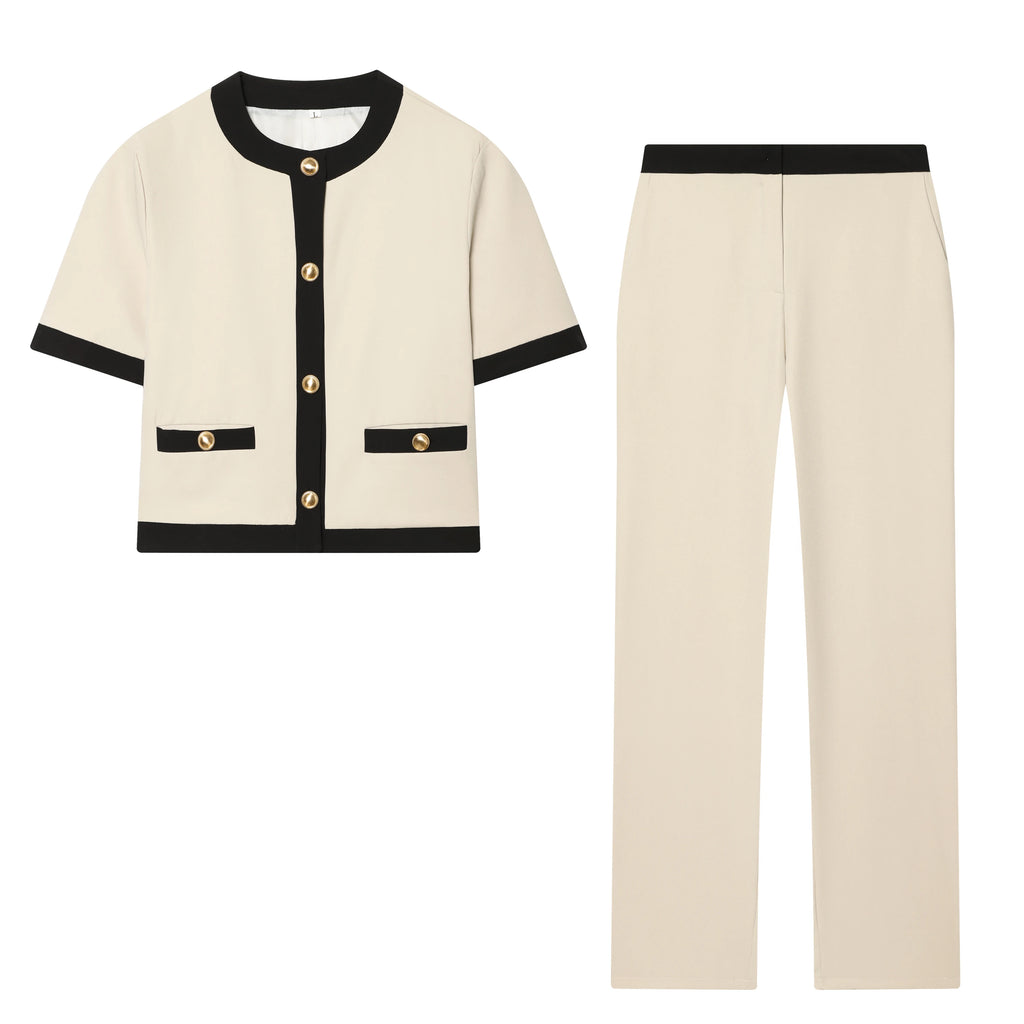 Ensemble blazer contrasté et pantalon droit