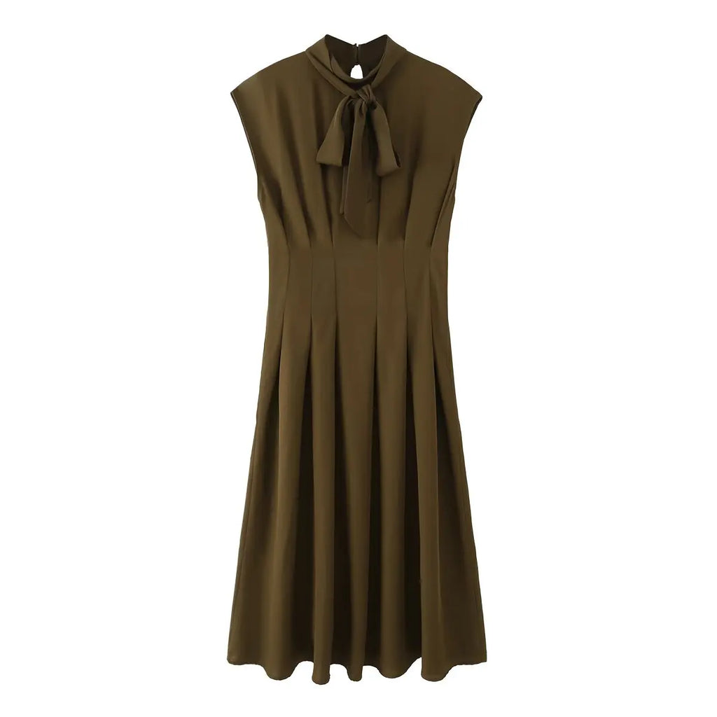 Robe midi plissée à nœud