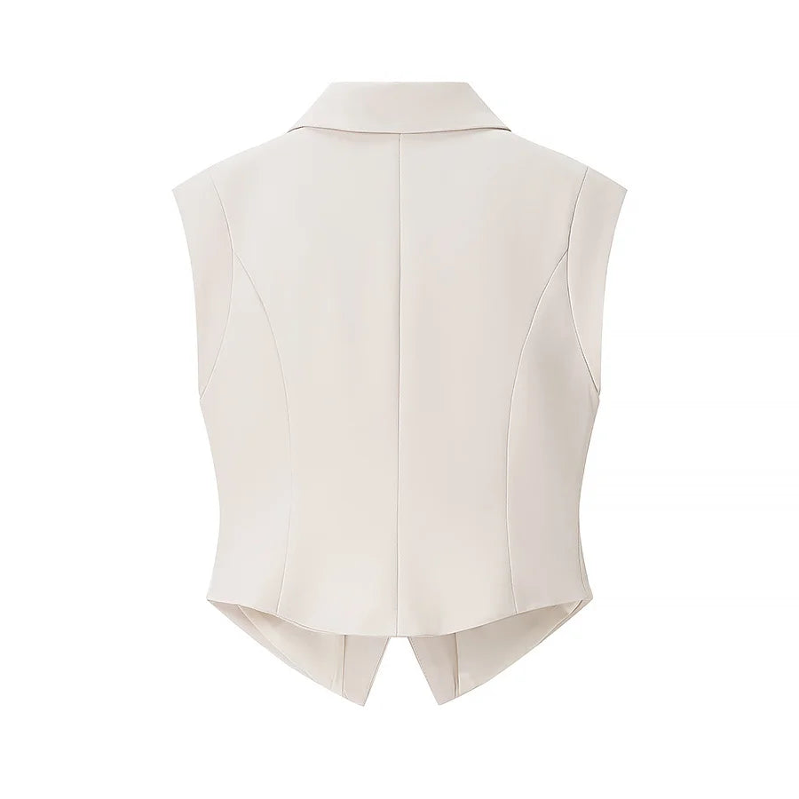 Ensemble gilet beige luxe et pantalon large