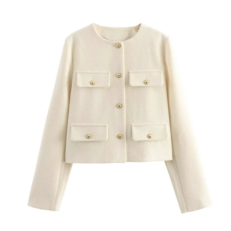 Veste courte structurée à boutons dorés