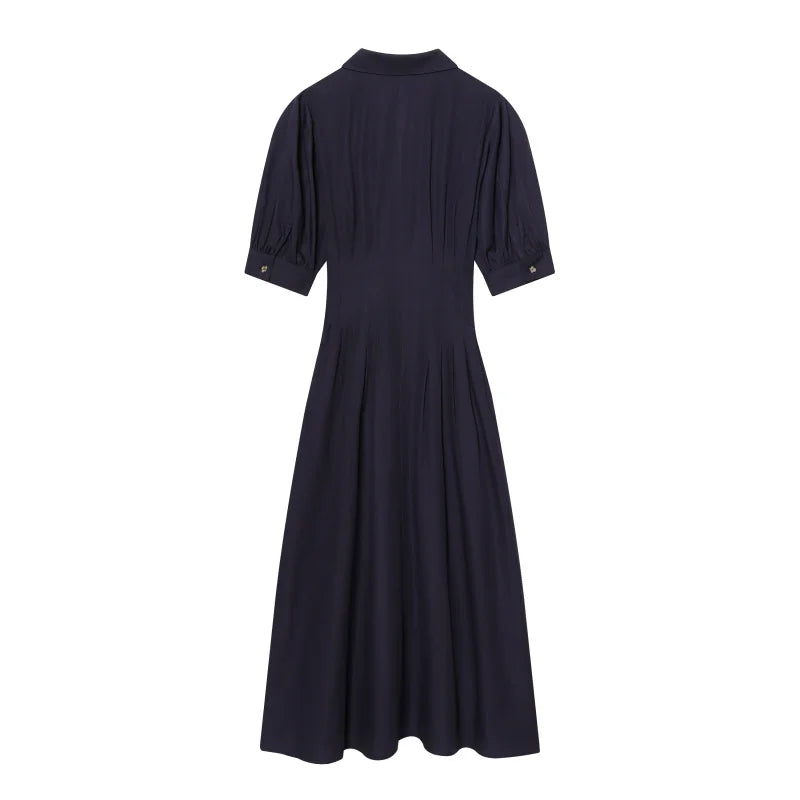 Robe chemise midi bleu nuit