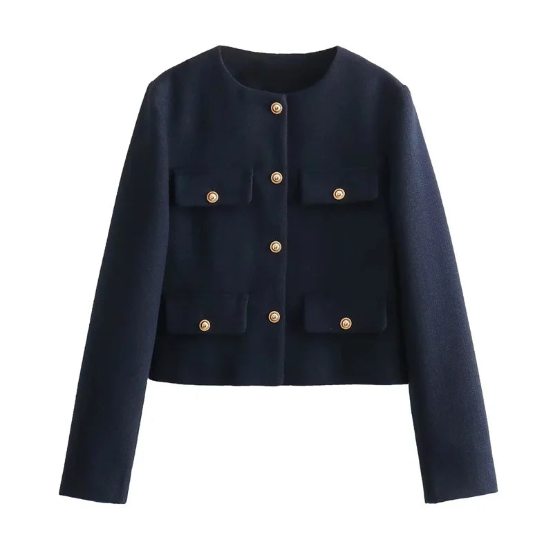 Veste courte structurée à boutons dorés