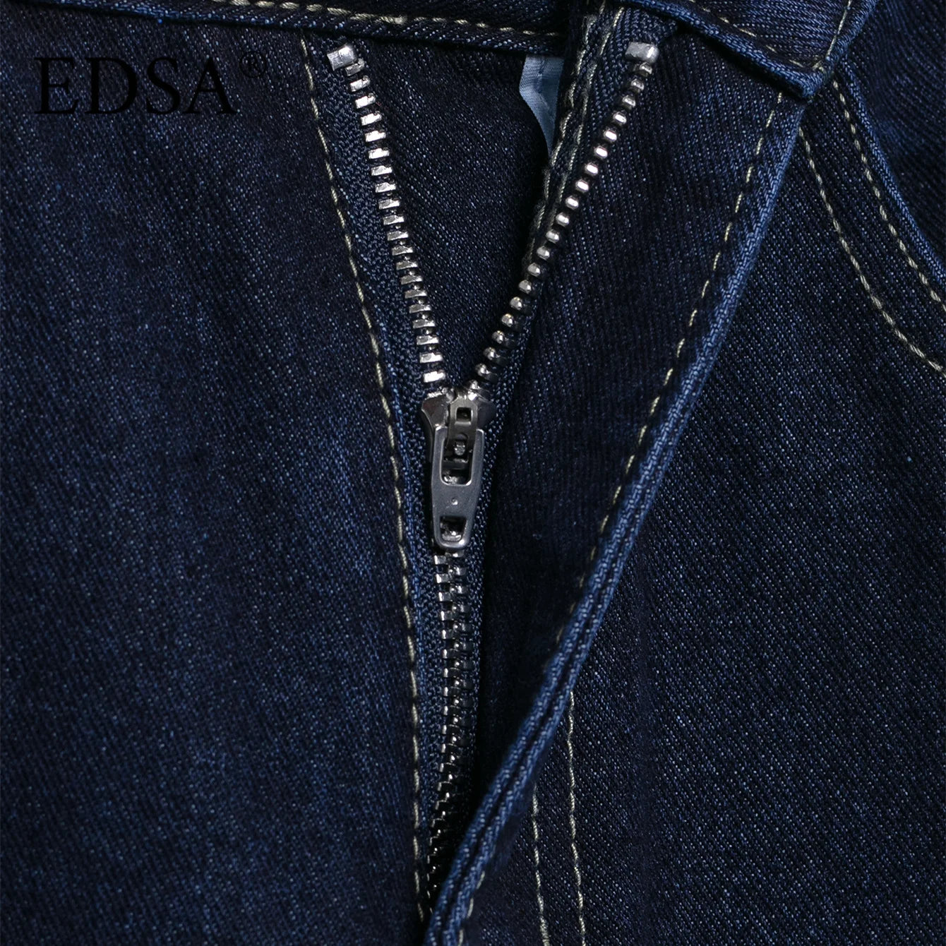 Jean large bleu profond à taille haute
