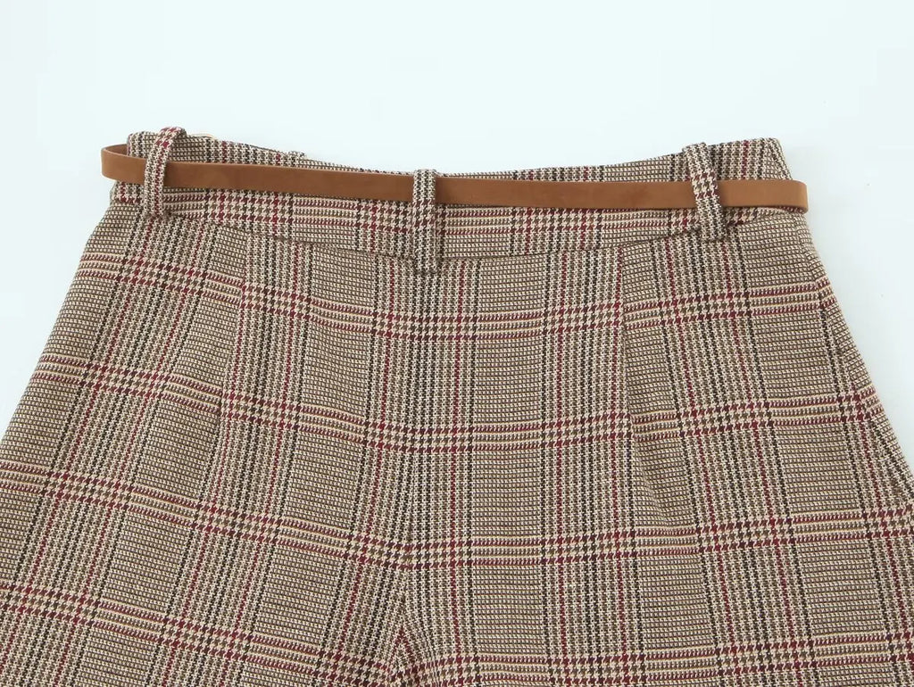Pantalon pied-de-poule ceinturé