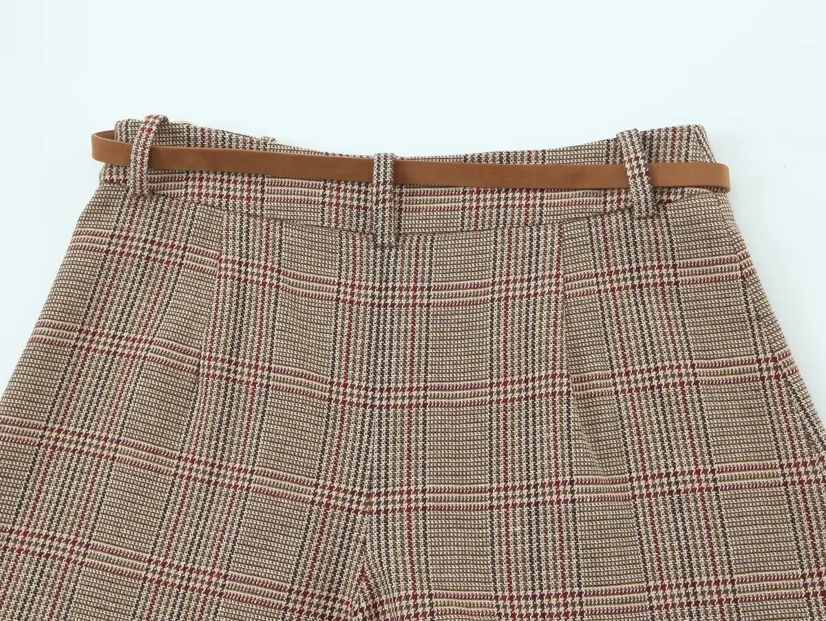 Pantalon pied-de-poule ceinturé